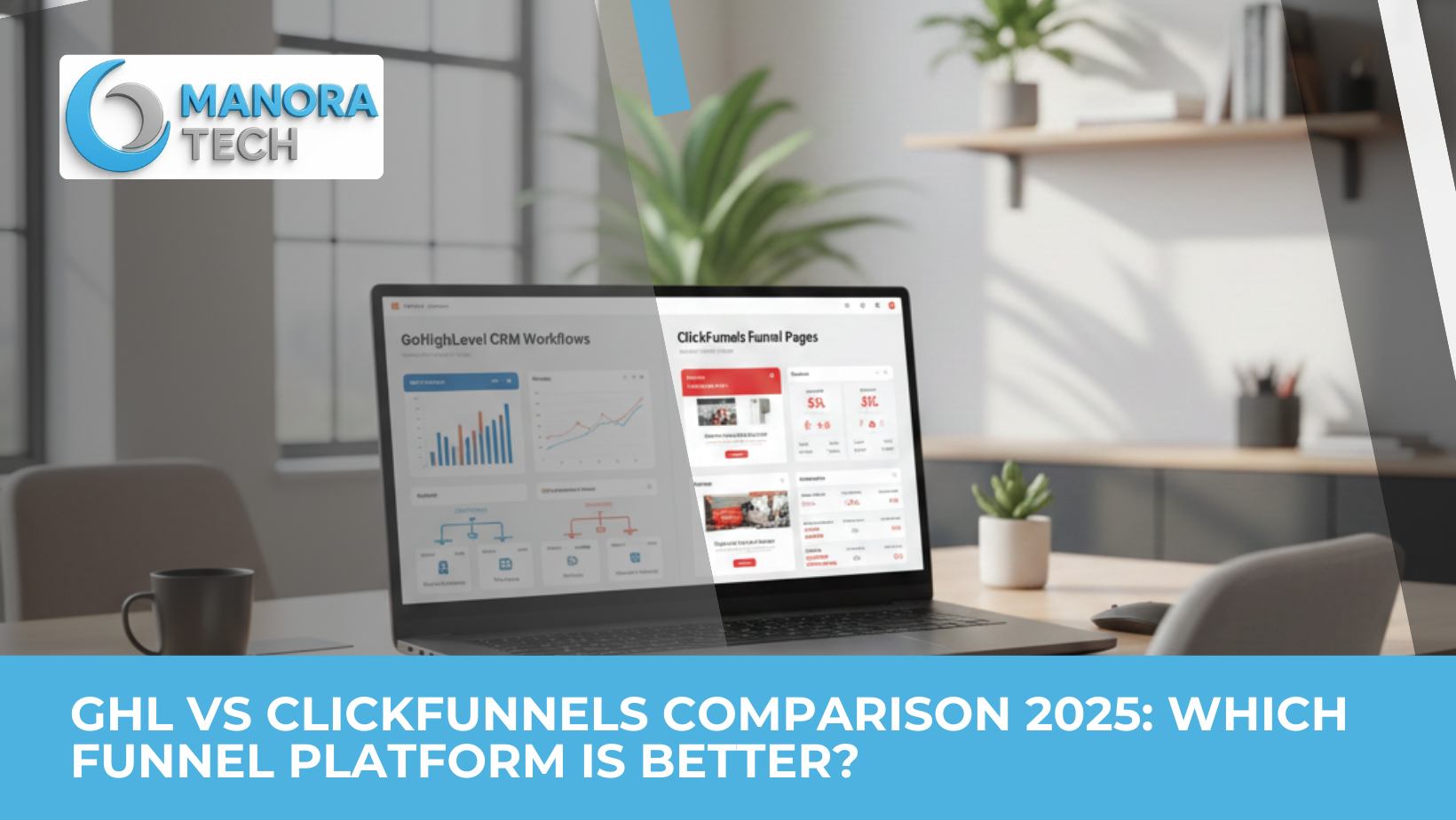 ghl vs clickfunnels comparison 2025 showing funnel and automation dashboards